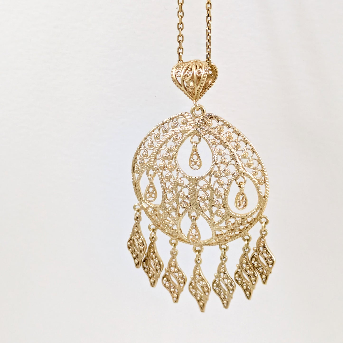 Gold Filigree Pendant Necklace Charm 18k Gold Over Bronze Large Statement Pendant Ottoman Style Jewelry