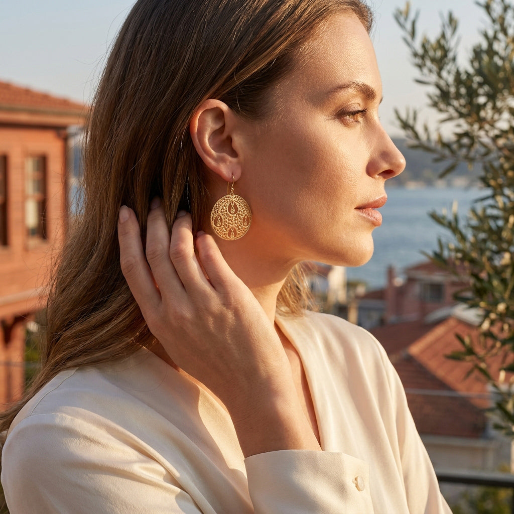 Round Openwork Filigree Drop Earrings