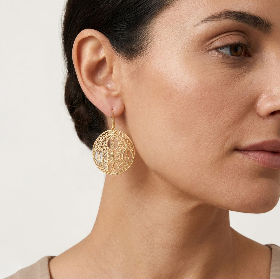 Round Openwork Filigree Drop Earrings