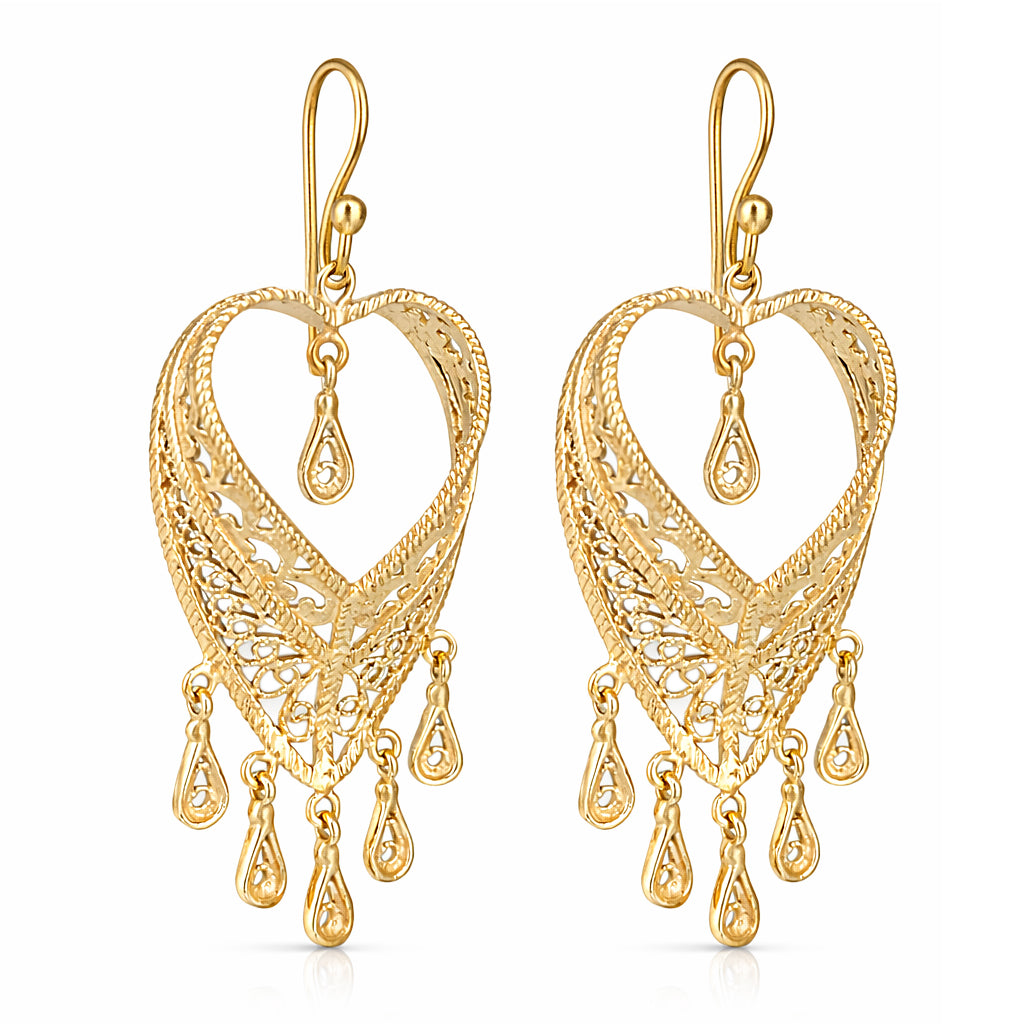 Filigree Heart Drop Earrings Dangle