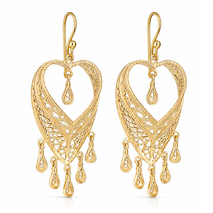 Filigree Heart Drop Earrings Dangle