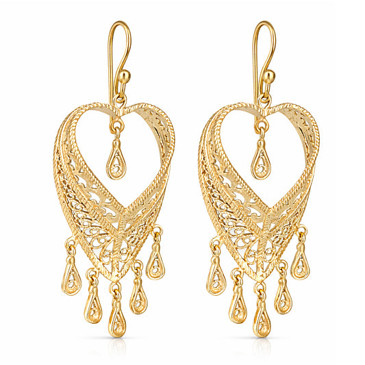Filigree Heart Drop Earrings Dangle