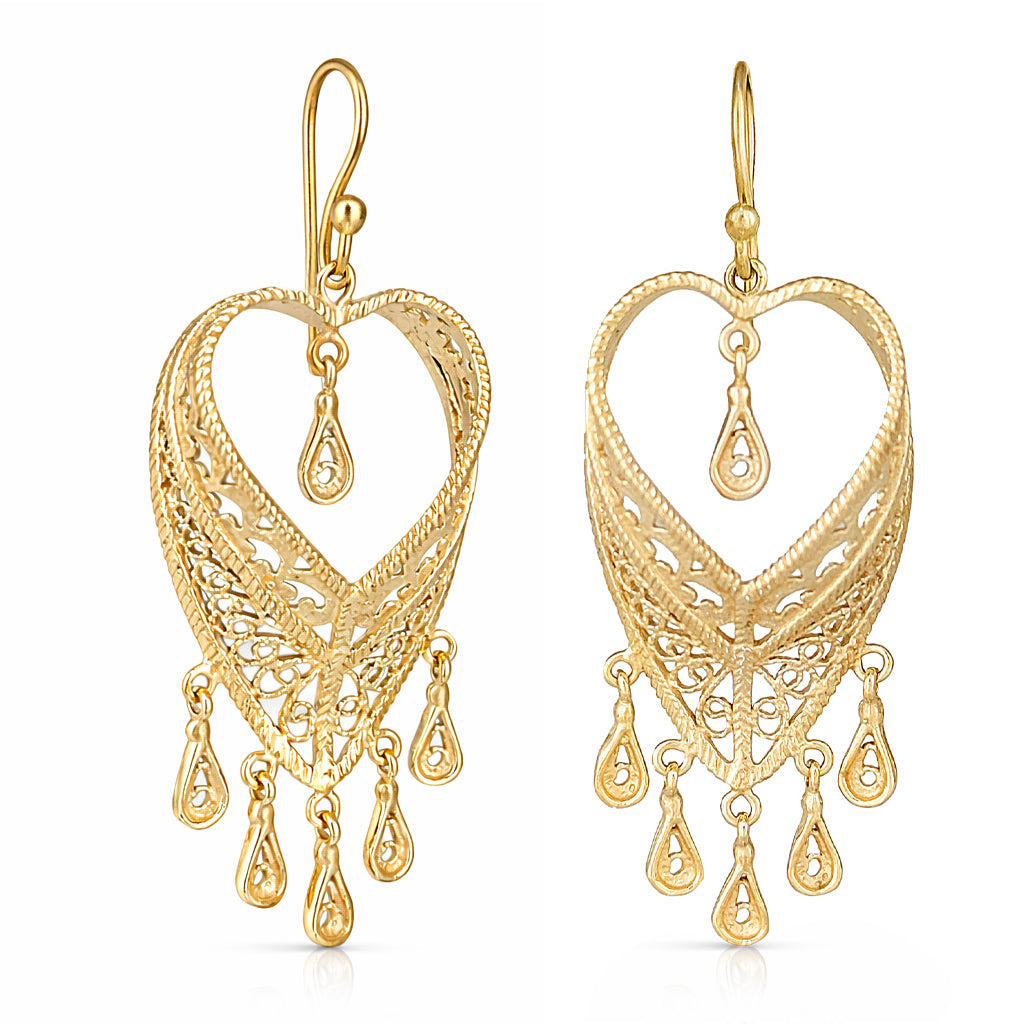 Filigree Heart Drop Earrings Dangle