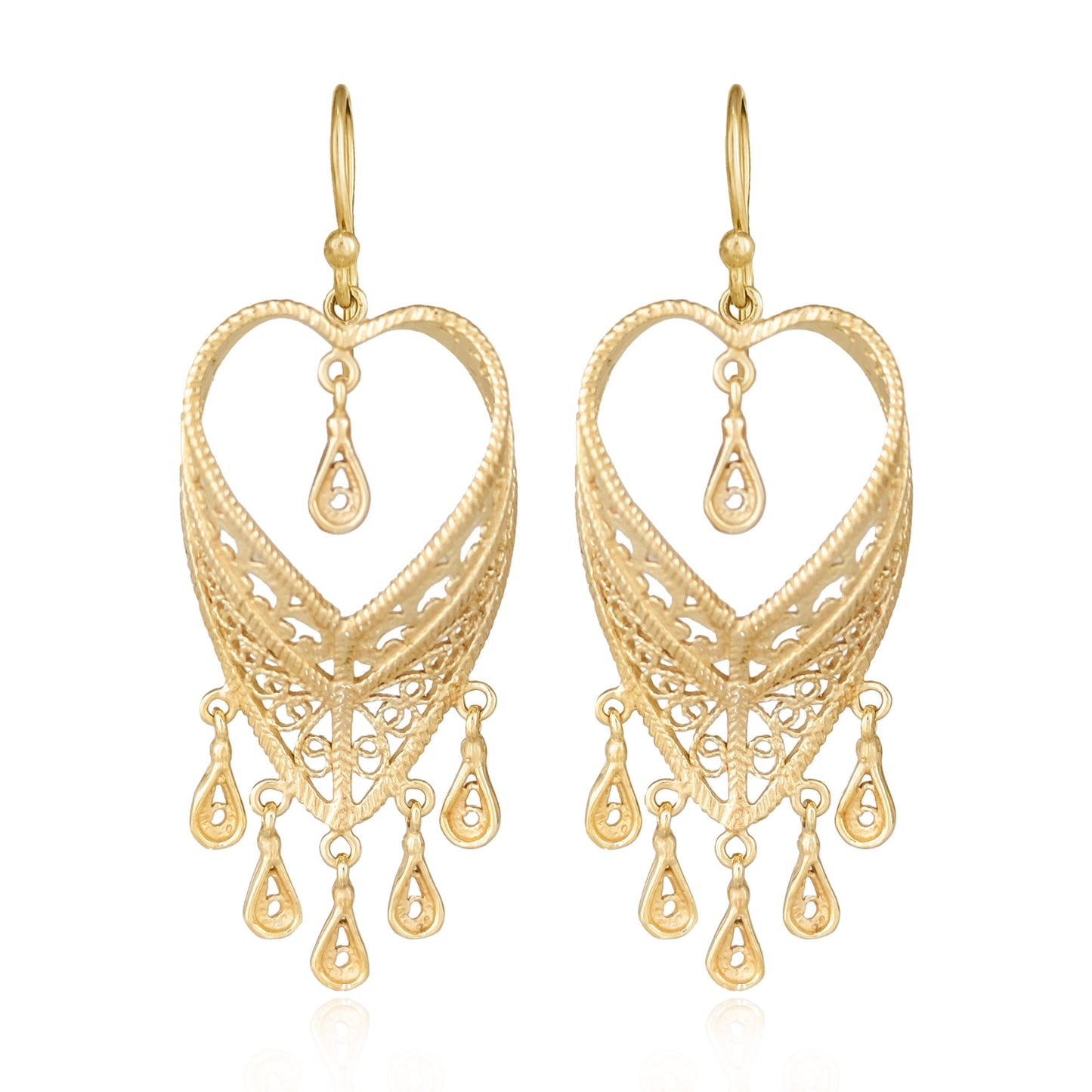 Filigree Heart Drop Earrings Dangle