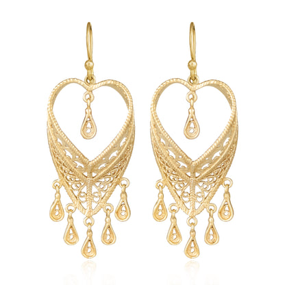 Filigree Heart Drop Earrings Dangle