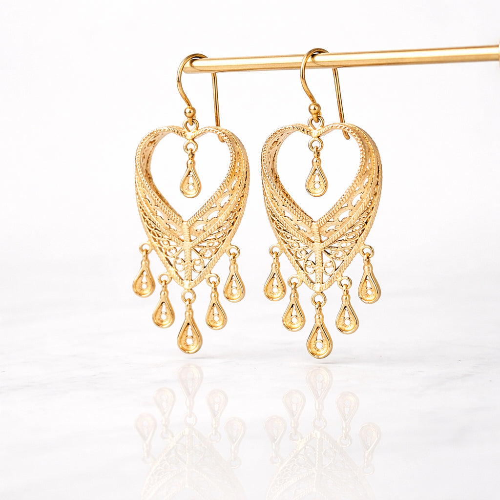 Filigree Heart Drop Earrings Dangle