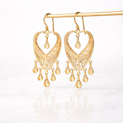 Filigree Heart Drop Earrings Dangle