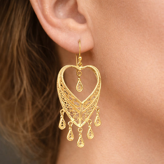 Filigree Heart Drop Earrings Dangle