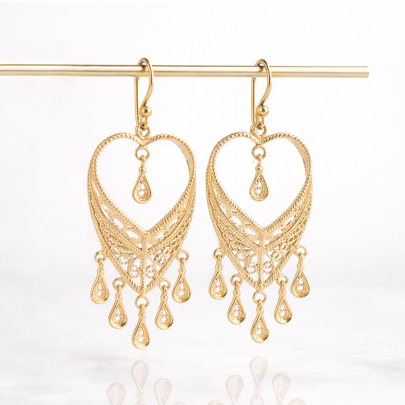 Filigree Heart Drop Earrings Dangle