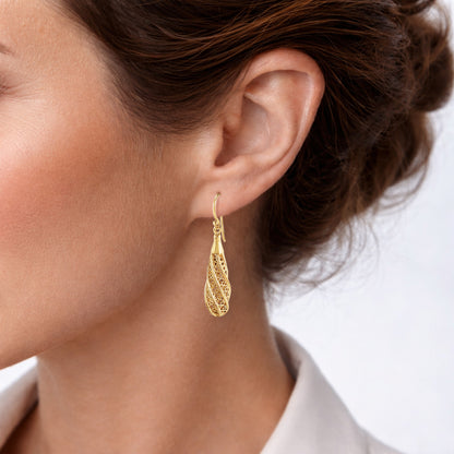 Long Swirl Filigree Drop Earrings with Twisted Pattern