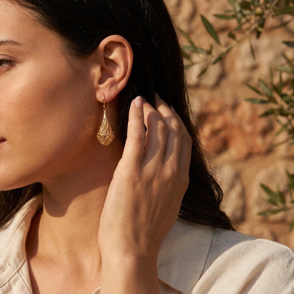 Teardrop Filigree Openwork Drop Earrings