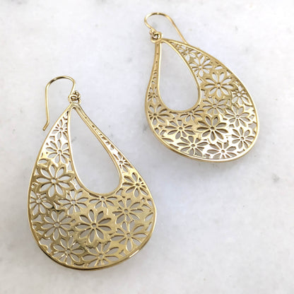 Floral Cutout Teardrop Earrings with French Wire - TurkishBling