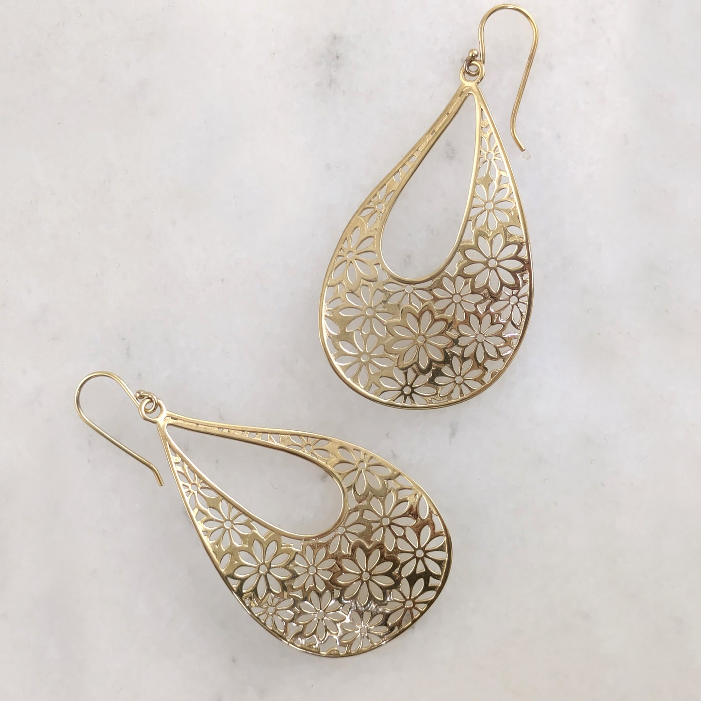 Floral Cutout Teardrop Earrings with French Wire