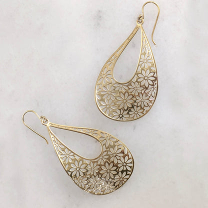 Floral Cutout Teardrop Earrings with French Wire - TurkishBling