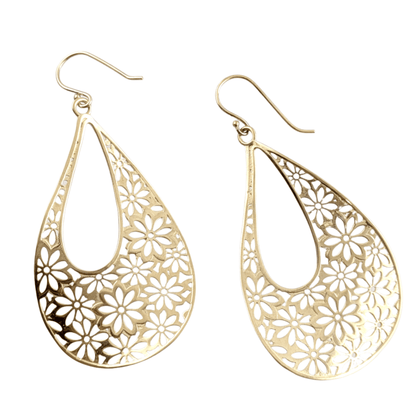 Floral Cutout Teardrop Earrings with French Wire - TurkishBling