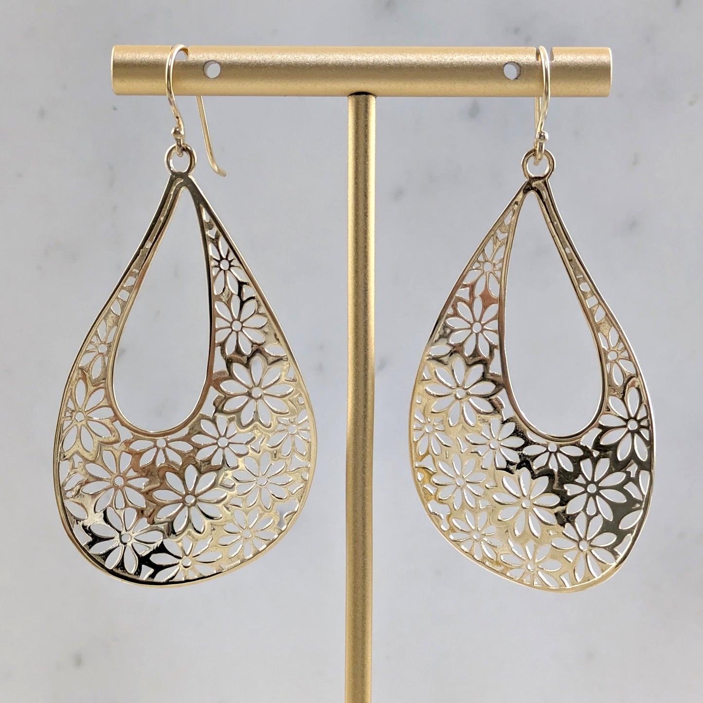 Floral Cutout Teardrop Earrings with French Wire