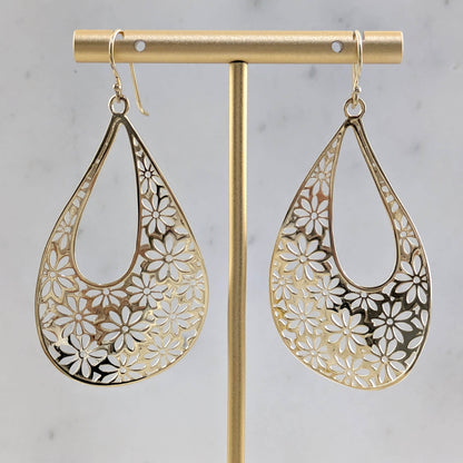 Floral Cutout Teardrop Earrings with French Wire - TurkishBling