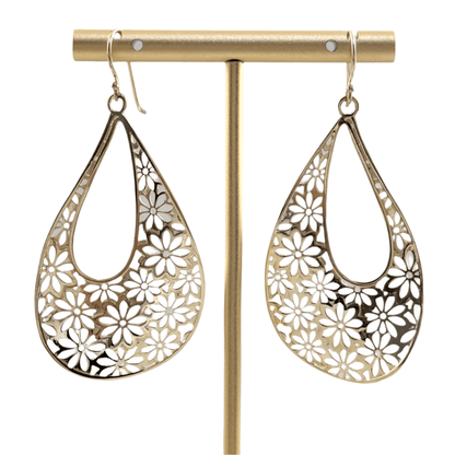 Floral Cutout Teardrop Earrings with French Wire - TurkishBling