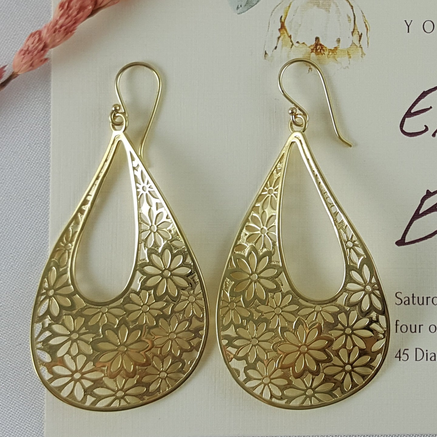 Teardrop Flower Pattern Statement Dangle Earrings