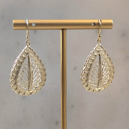 Teardrop Filigree Earrings with Textured Border - TurkishBling
