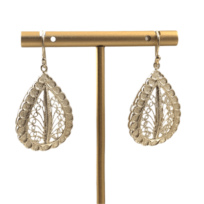 Teardrop Filigree Earrings with Textured Border - TurkishBling