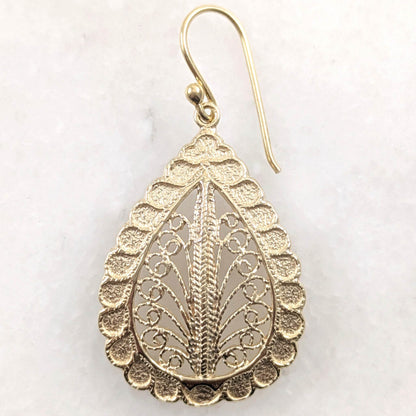 Teardrop Filigree Earrings with Textured Border - TurkishBling