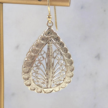 Teardrop Filigree Earrings with Textured Border - TurkishBling