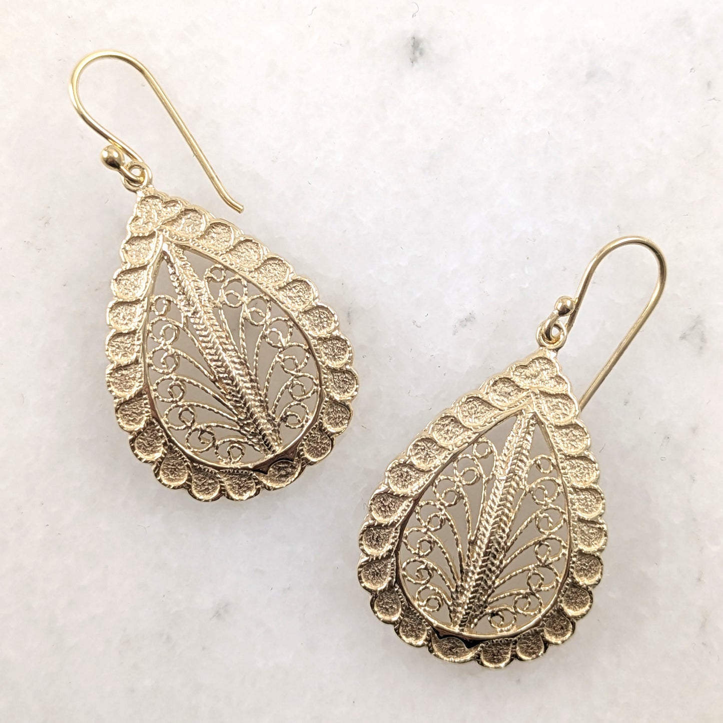 Handmade Teardrop Filigree Earring Gold Over Bronze