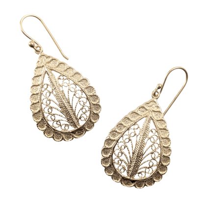 Teardrop Filigree Earrings with Textured Border - TurkishBling