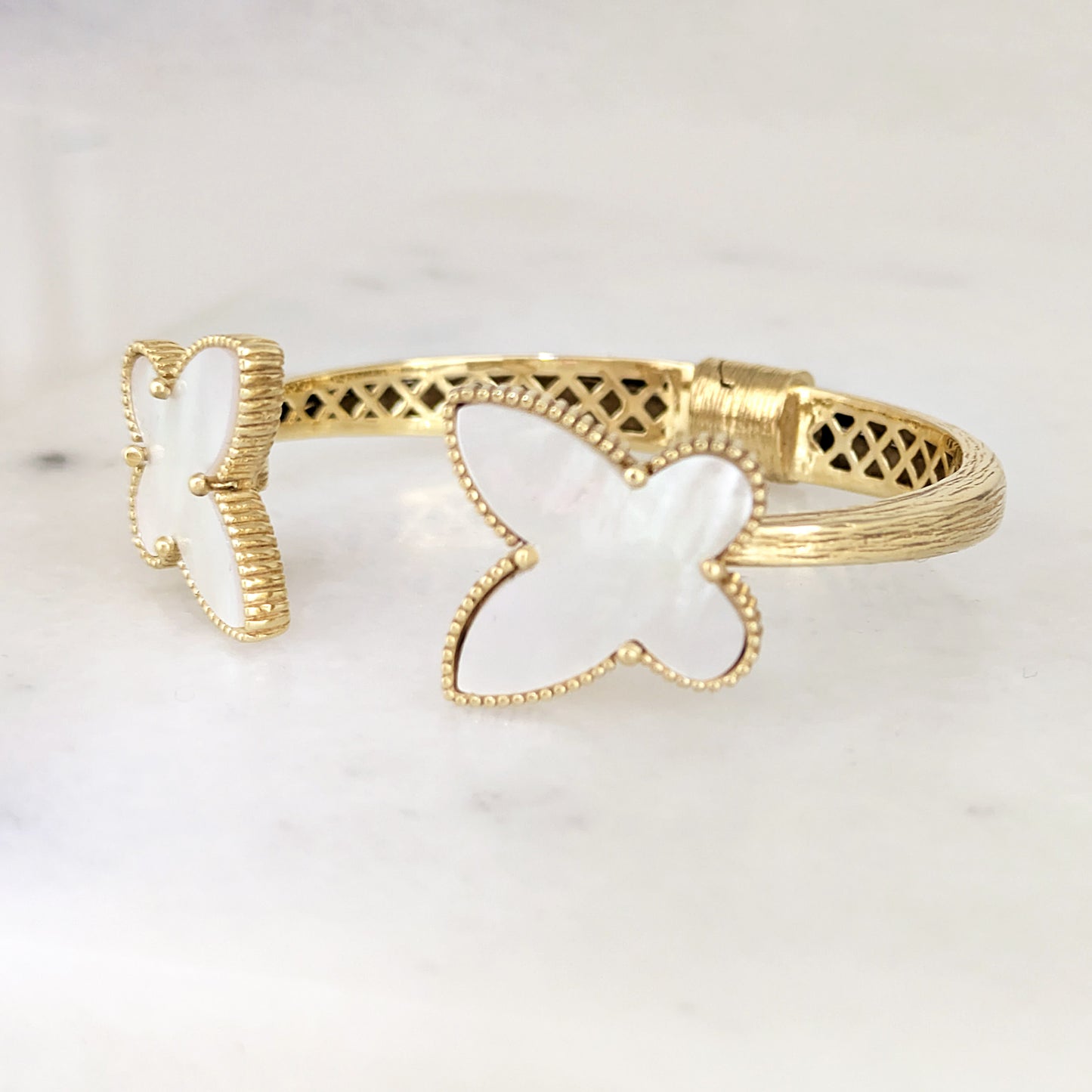 Mother of Pearl Butterfly Open Cuff Bracelet