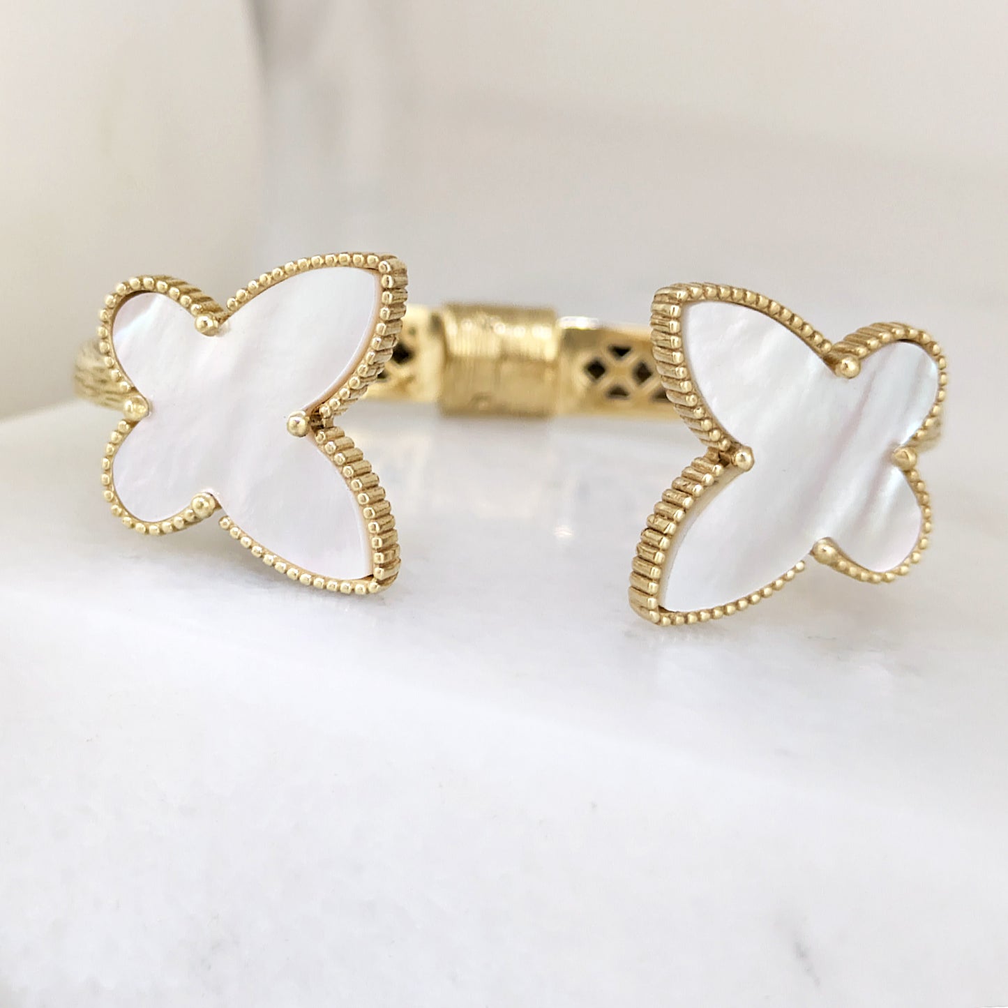 Mother of Pearl Butterfly Open Cuff Bracelet