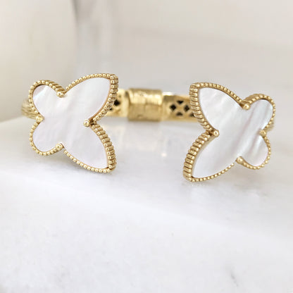 Mother of Pearl Butterfly Open Cuff Bracelet