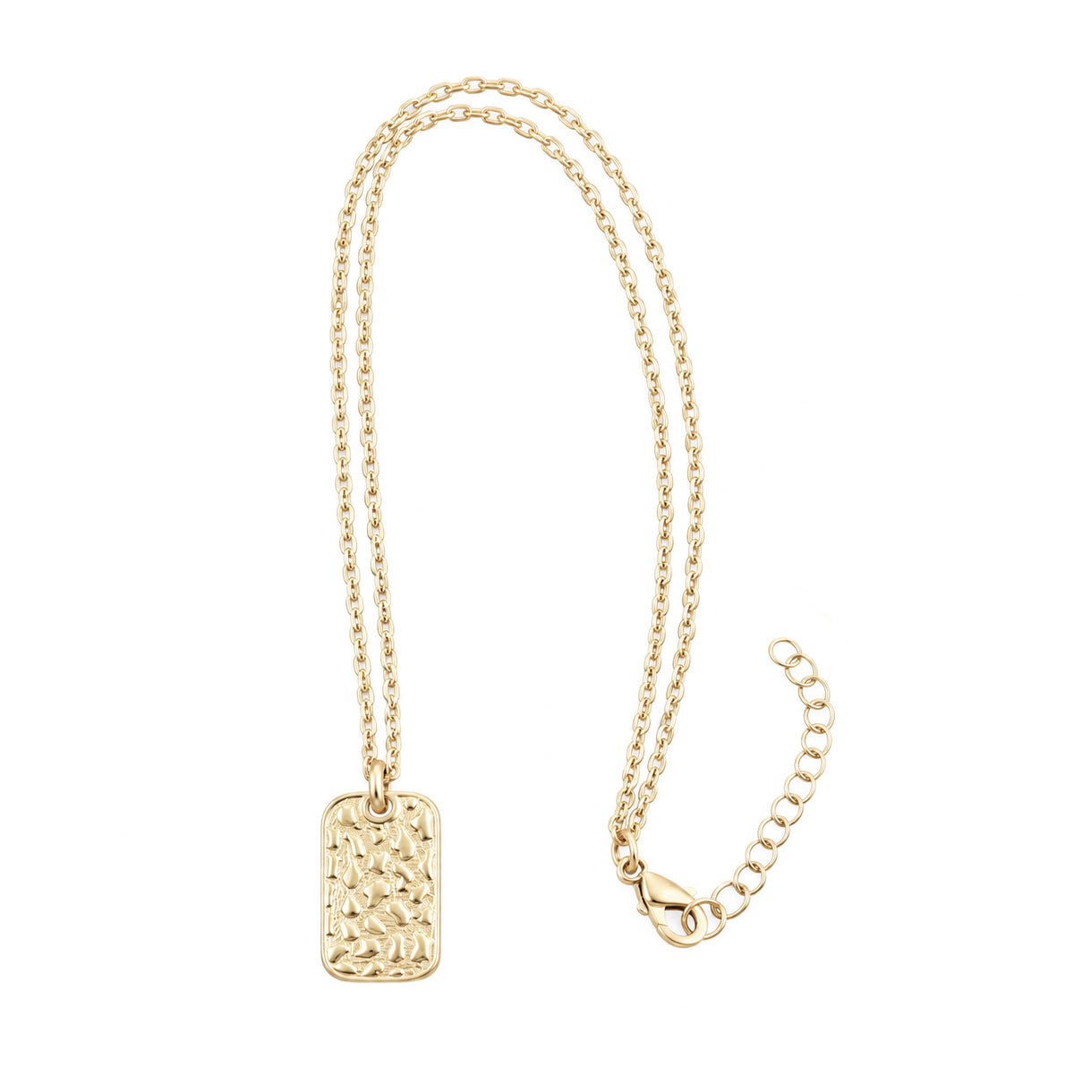 Hammered Rectangle Tag Pendant Necklace with Adjustable Chain