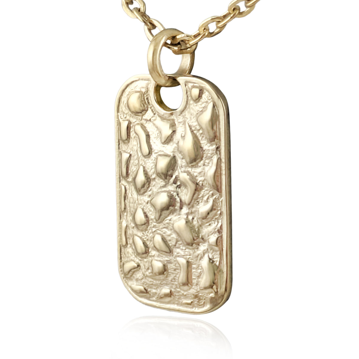 Hammered Rectangle Tag Pendant Necklace with Adjustable Chain