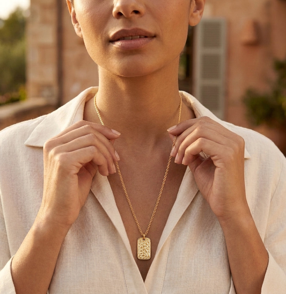 Hammered Rectangle Tag Pendant Necklace with Adjustable Chain