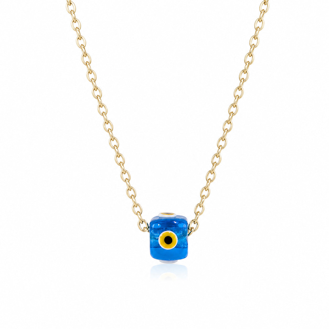 Evil Eye Gold Necklace Blue Glass Bead Pendant 18k Gold Over Bronze Protection Necklace Minimalist Turkish Jewelry