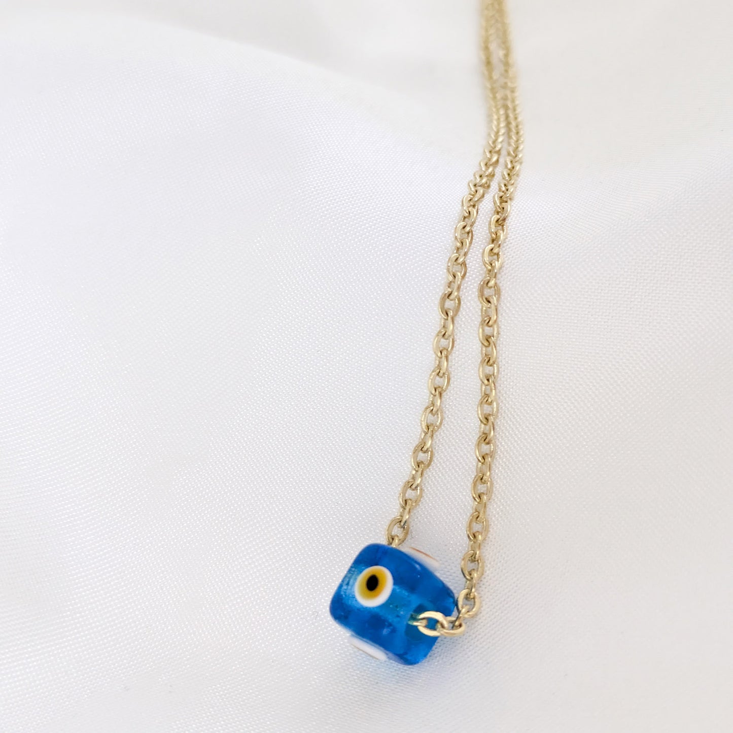 Evil Eye Gold Necklace Blue Glass Bead Pendant 18k Gold Over Bronze Protection Necklace Minimalist Turkish Jewelry