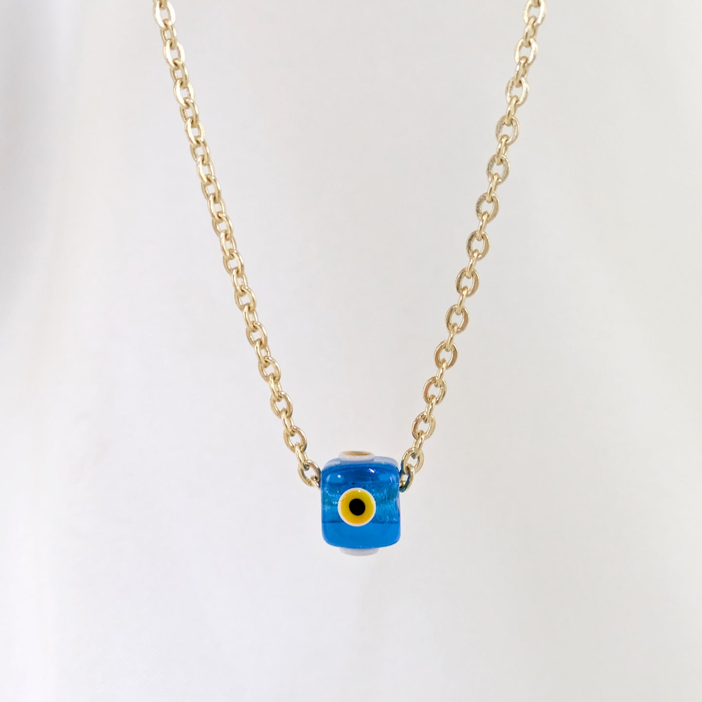 Evil Eye Gold Necklace Blue Glass Bead Pendant 18k Gold Over Bronze Protection Necklace Minimalist Turkish Jewelry