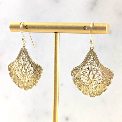 Fan Filigree Dangle Earrings with Openwork Design - TurkishBling