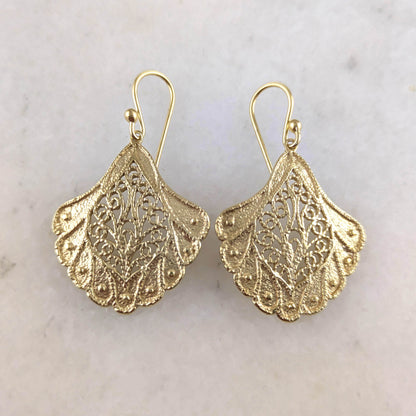 Fan Filigree Dangle Earrings with Openwork Design - TurkishBling