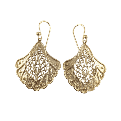 Fan Filigree Dangle Earrings with Openwork Design - TurkishBling