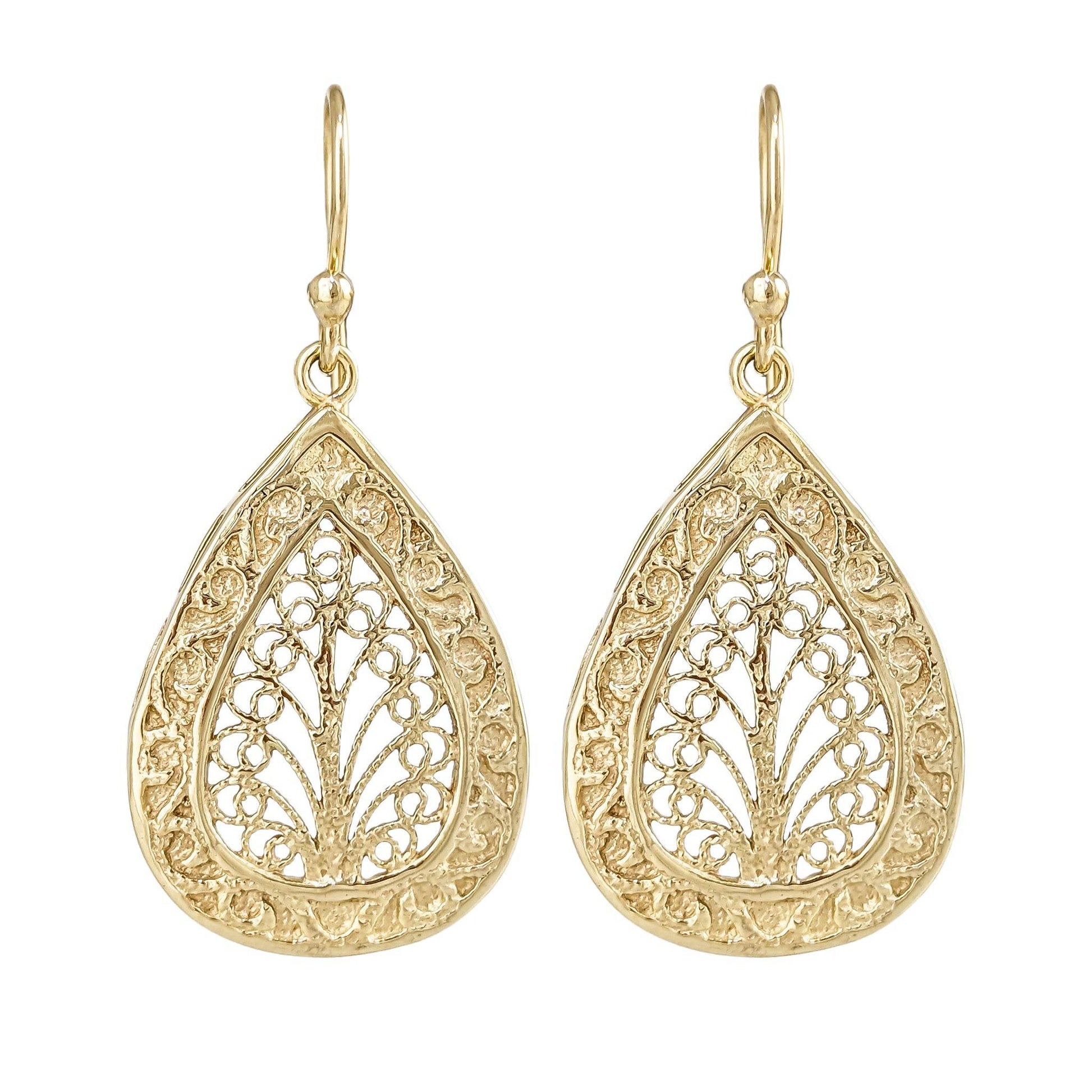 Teardrop Filigree Drop Earrings – Elegant Openwork Design - TurkishBling