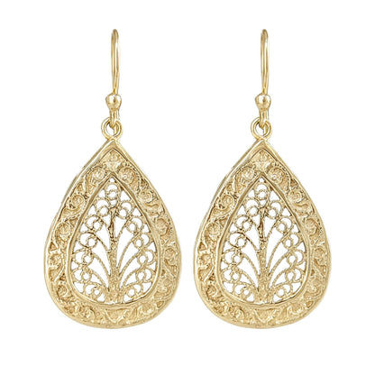 Teardrop Filigree Drop Earrings – Elegant Openwork Design - TurkishBling