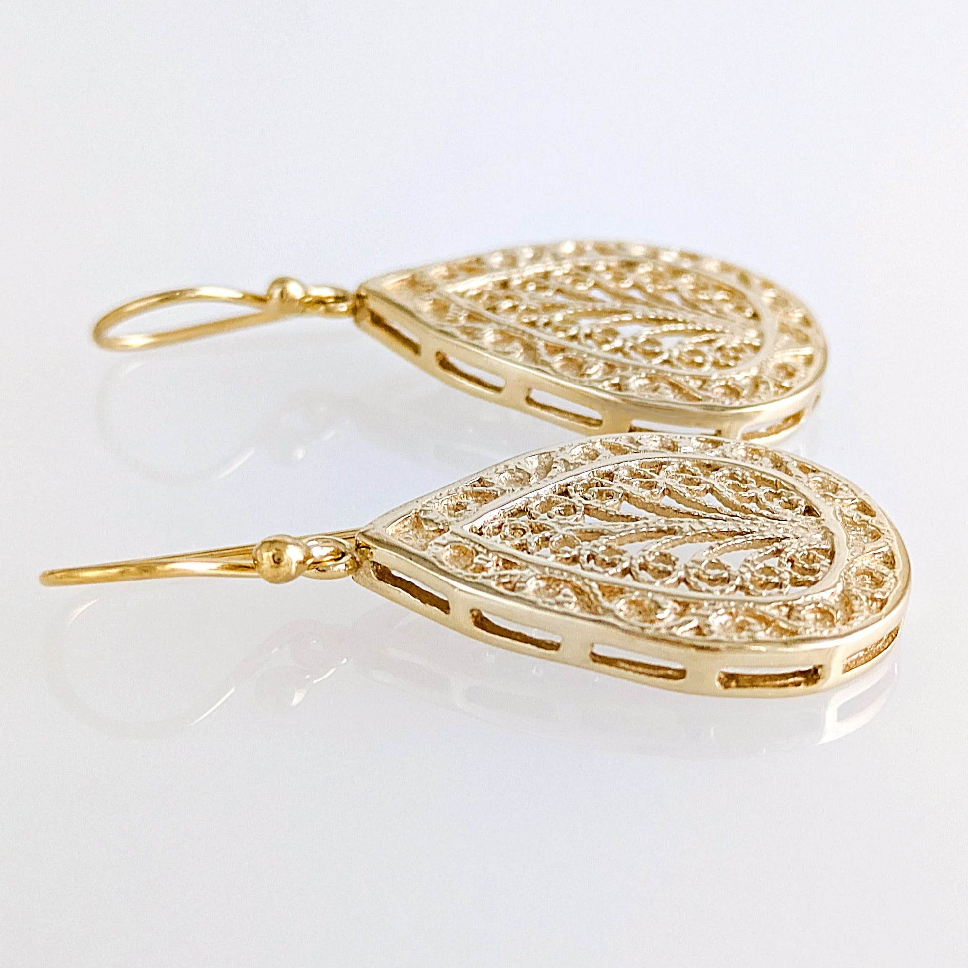 Teardrop Filigree Drop Earrings – Elegant Openwork Design - TurkishBling