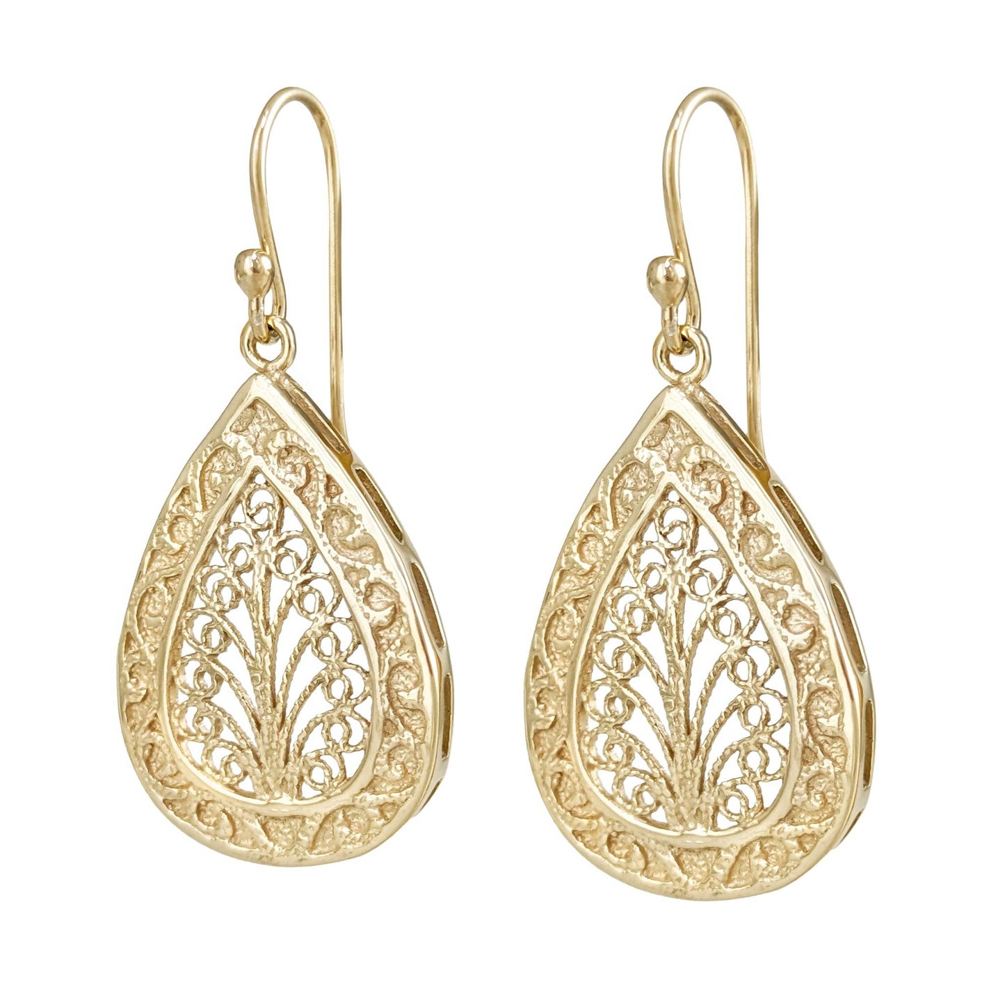 Teardrop Filigree Drop Earrings – Elegant Openwork Design - TurkishBling