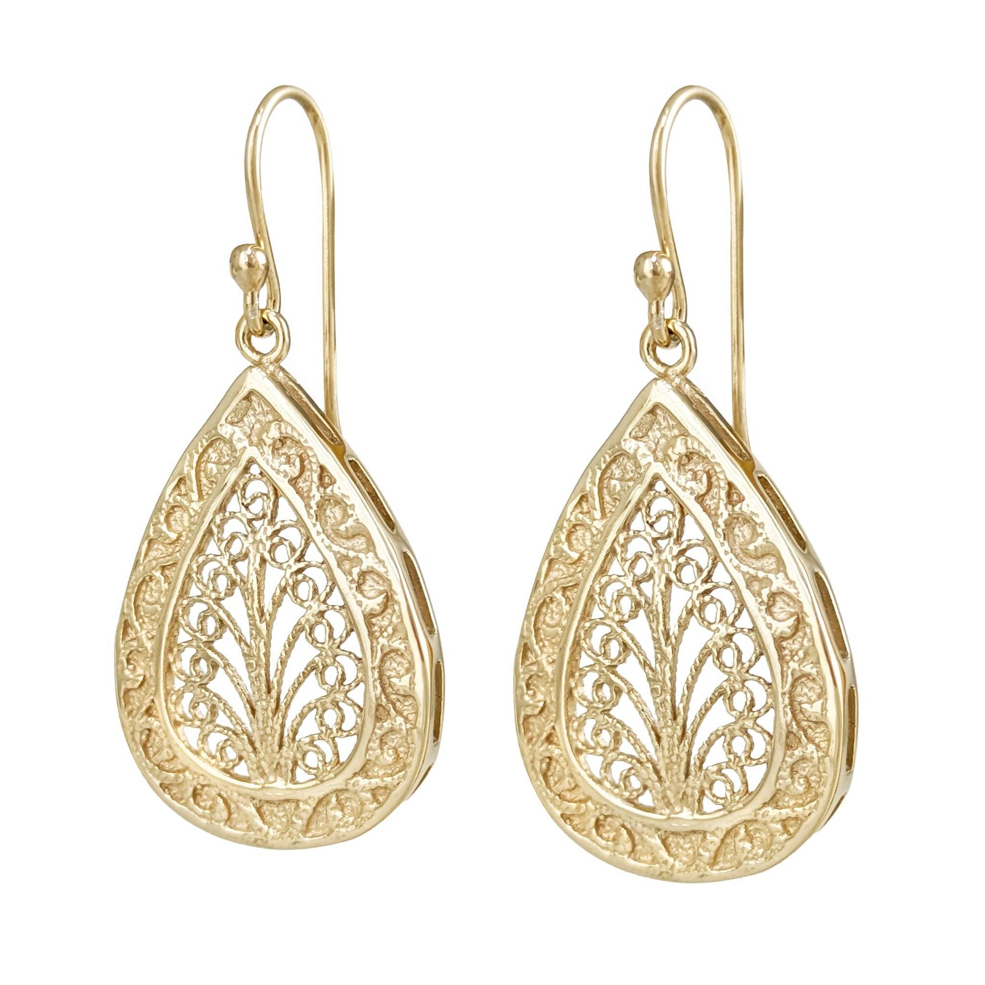 Teardrop Filigree Drop Earrings – Elegant Openwork Design - TurkishBling