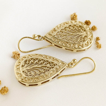 Teardrop Filigree Drop Earrings – Elegant Openwork Design - TurkishBling