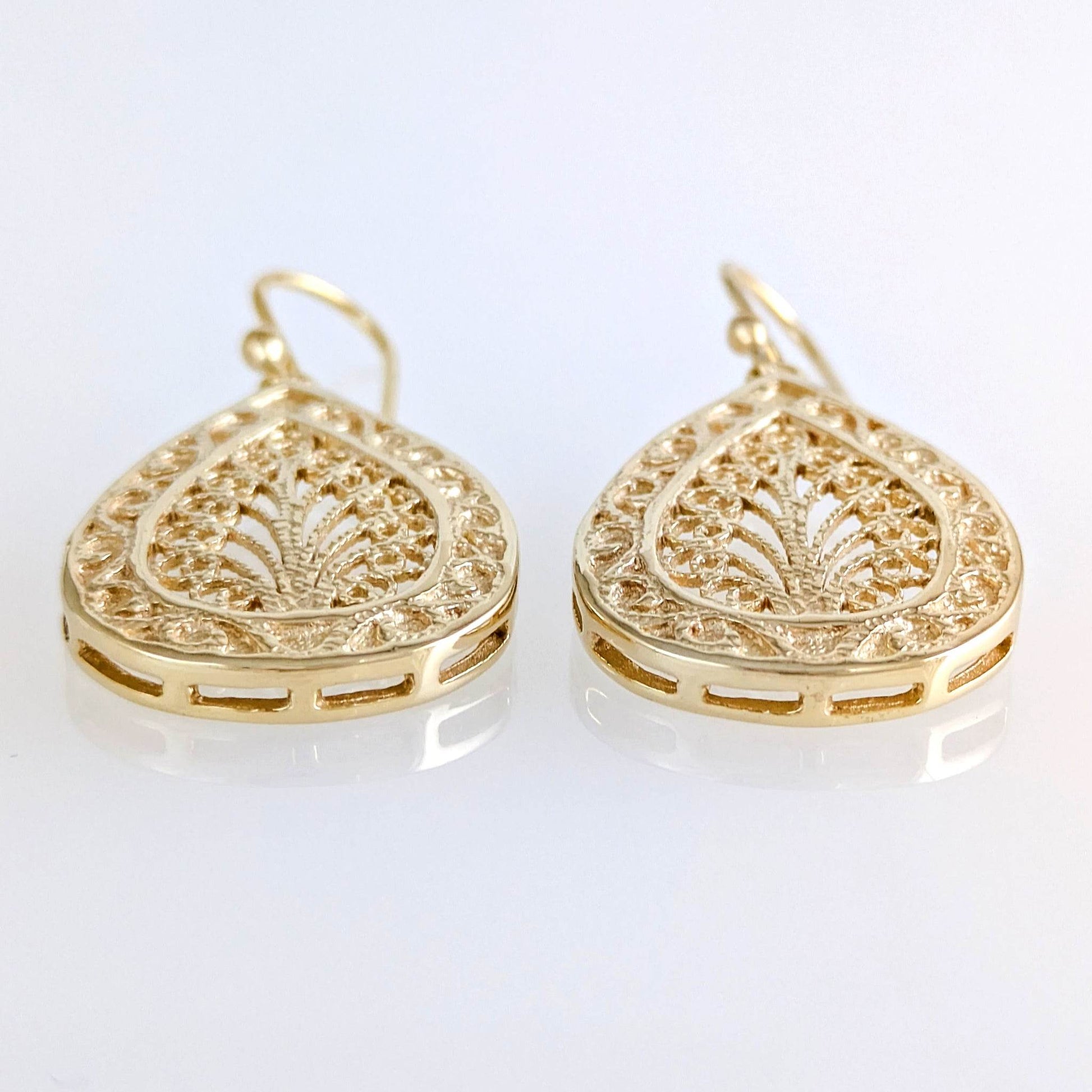Teardrop Filigree Drop Earrings – Elegant Openwork Design - TurkishBling