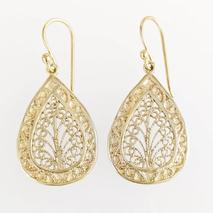 Teardrop Filigree Drop Earrings – Elegant Openwork Design - TurkishBling