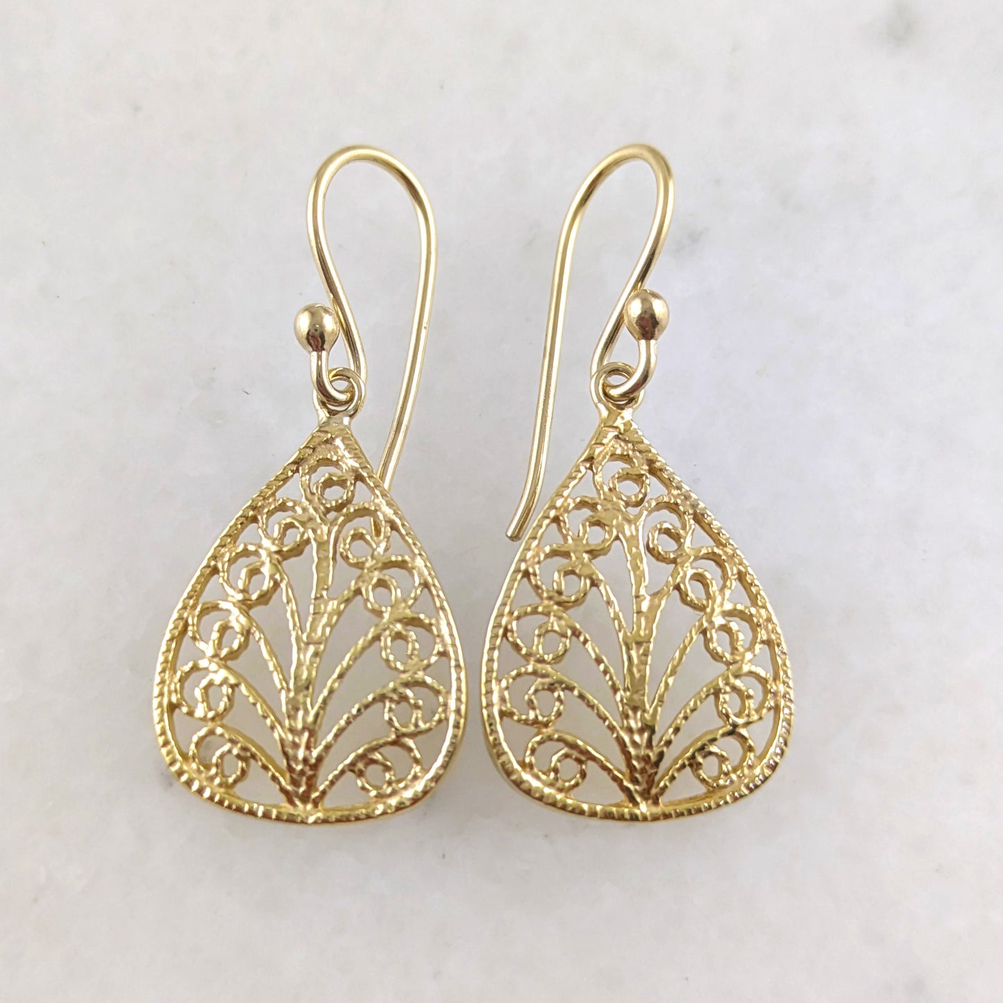 Petite Filigree Teardrop Earrings – Lightweight and Elegant